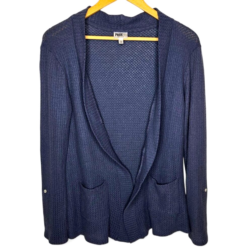 Stitchfix Page VI Boxed Waffle Knit Cardigan Women's Roll Sleeve Open Front M